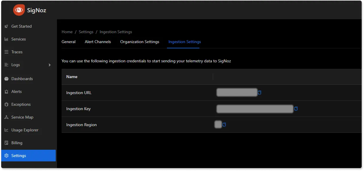 Ingestion details in SigNoz